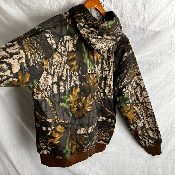Vintage Jerzees Outdoors Jacket Men L Big Wood Camo Hooded Bomber Quilt Lined